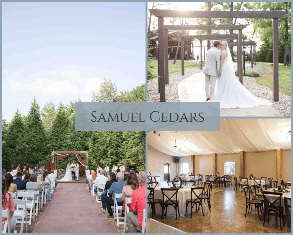 Traditional outdoor wedding venue at Samuel Cedars. Springfield Missouri