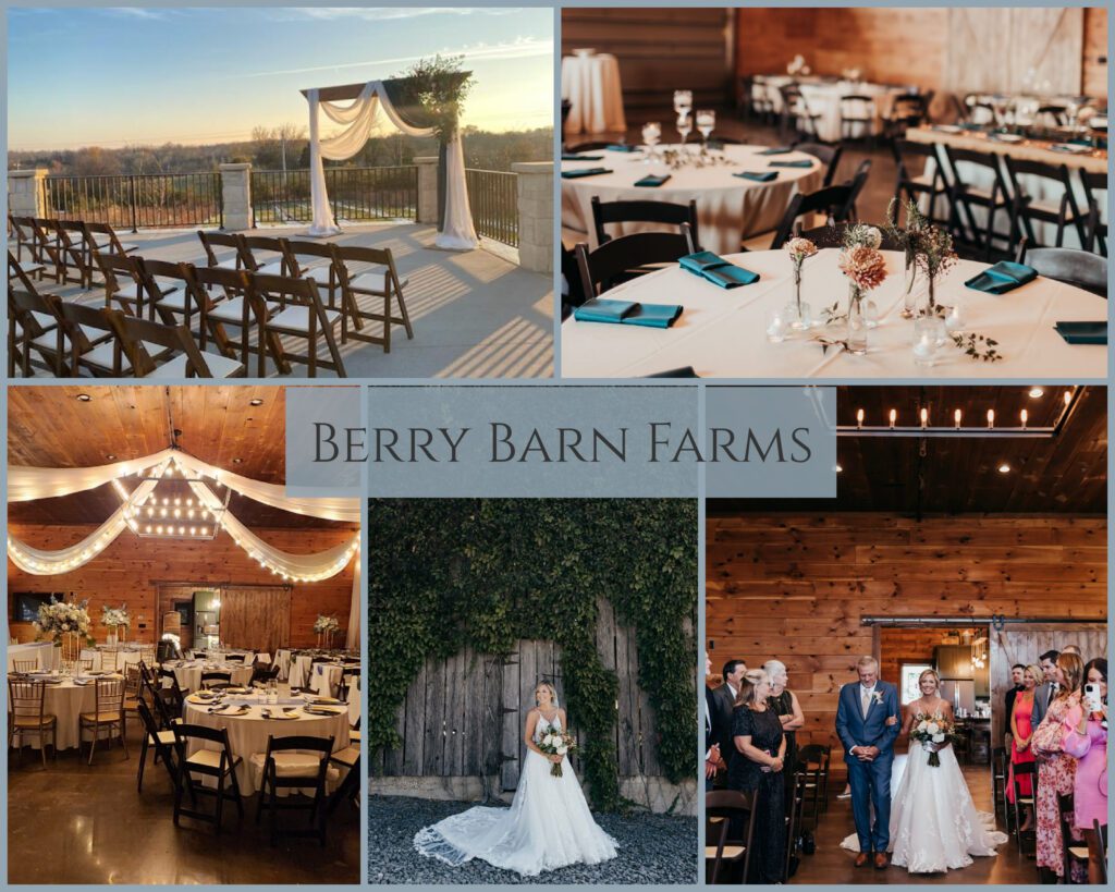 Berry Barn Farms: Wedding venue on a blueberry farm with rustic barn space for ceremonies and receptions.