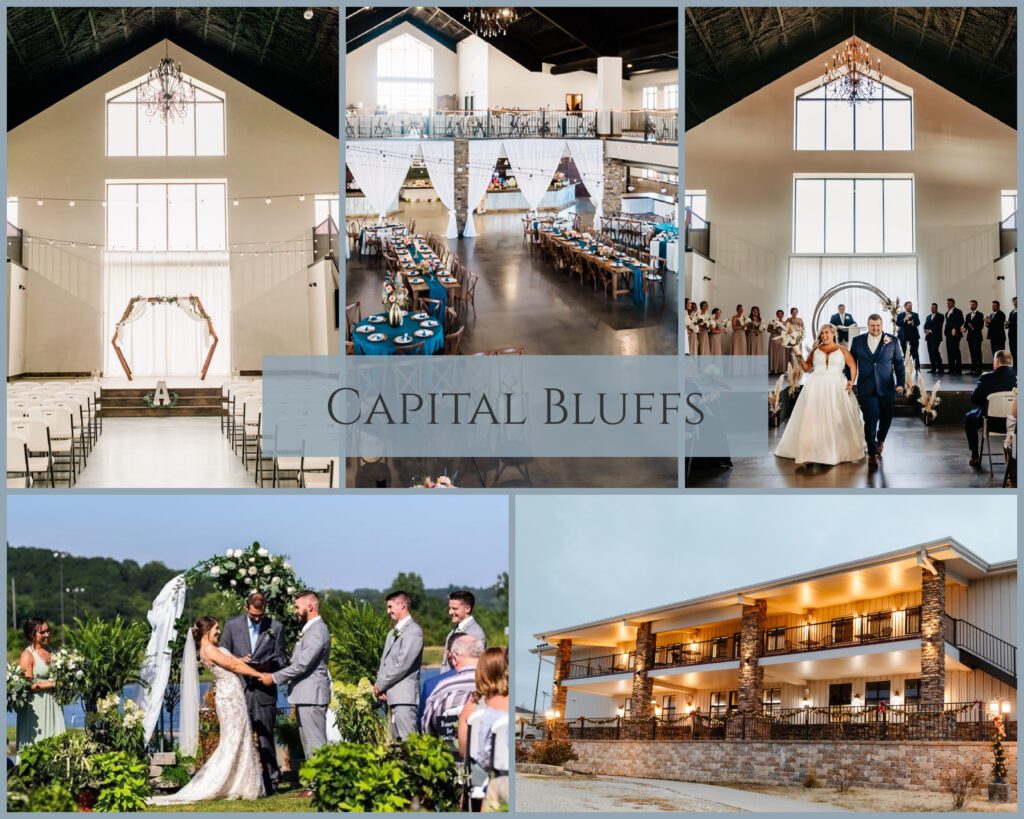 Capital Bluffs Event Venue: Traditional, classy wedding venue with large stage and barn or outdoor venue options.