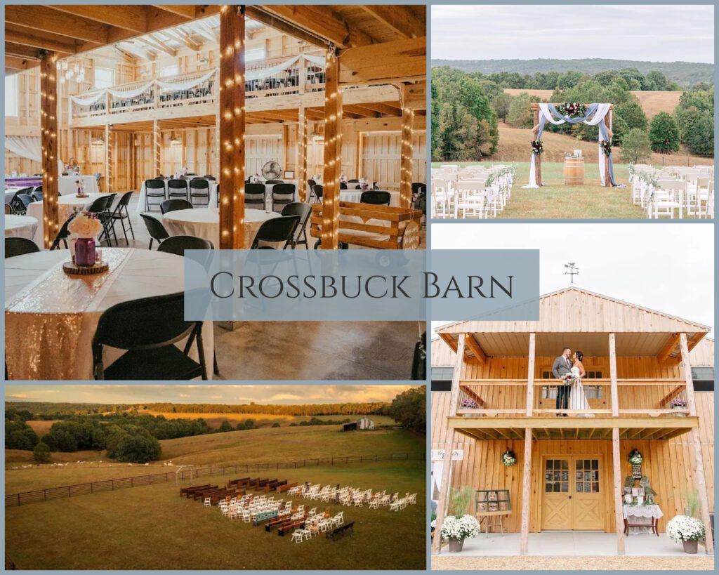 Wooden barn venue with balconies and sweeping country views.