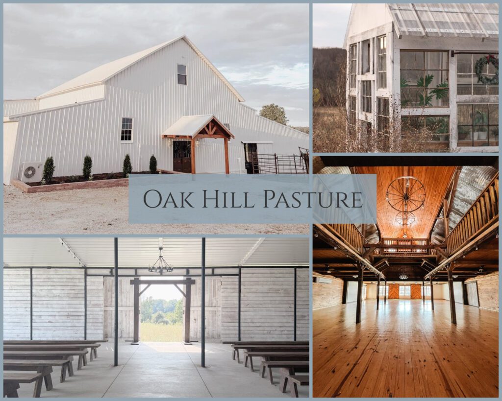 White wedding barn venue with timber frame interior.