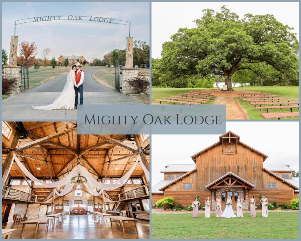 Mighty Oak Lodge is a rustic wedding venue with a huge oak outdoor ceremony location and timber frame barn reception area
